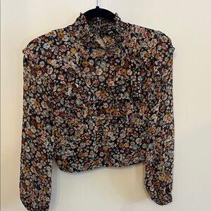 Zara Black Floral Ruffle Blouse